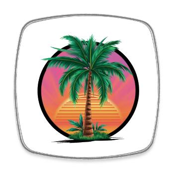 Tropical palm tree at sunset – holiday motif - Square fridge magnet - white - Front