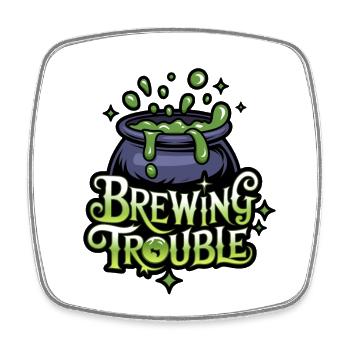 Hexenkessel – Brewing Trouble - Viereckiger Kühlschrankmagnet - Weiß - Vorne