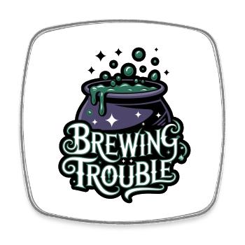 Hexenkessel – Brewing Trouble - Viereckiger Kühlschrankmagnet - Weiß - Vorne
