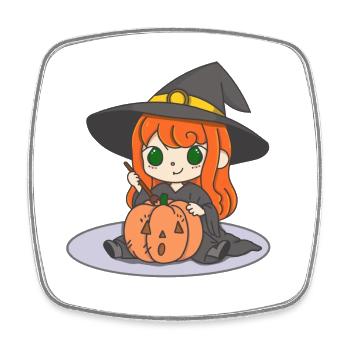 Kleine Kawaii-Hexe - Viereckiger Kühlschrankmagnet - Weiß - Vorne