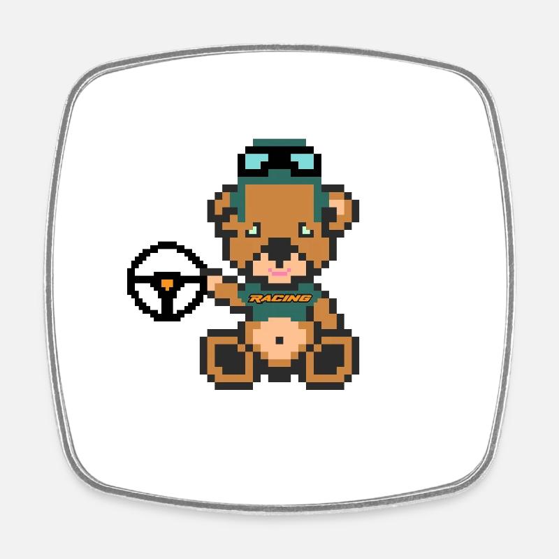Pixel Bear Racing - Magnet carré - blanc