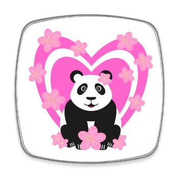 Panda mit pinken Herz und Kirschblüten. - Viereckiger Kühlschrankmagnet - Weiß - Vorne