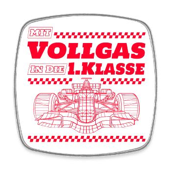 Einschulung Schulkind Rennauto "Mit Vollgas..." - Viereckiger Kühlschrankmagnet - Weiß - Vorne