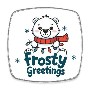 Frostige Grüße – Eisbär mit Lichterkette - Viereckiger Kühlschrankmagnet - Weiß - Vorne