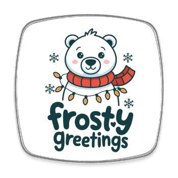 Frostige Grüße – Eisbär mit Lichterkette - Viereckiger Kühlschrankmagnet - Weiß - Vorne