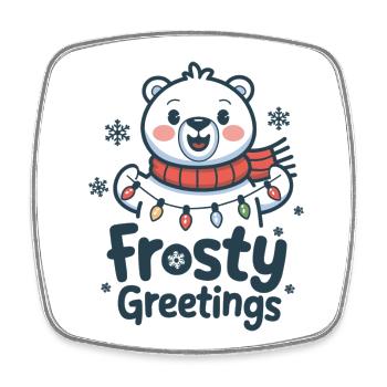 Frostige Grüße – Eisbär mit Lichterkette - Viereckiger Kühlschrankmagnet - Weiß - Vorne
