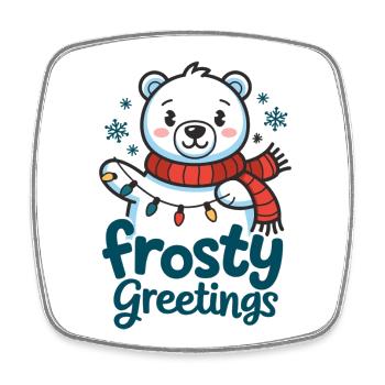 Frostige Grüße – Eisbär mit Lichterkette - Viereckiger Kühlschrankmagnet - Weiß - Vorne