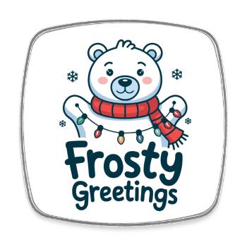 Frostige Grüße – Eisbär mit Lichterkette - Viereckiger Kühlschrankmagnet - Weiß - Vorne