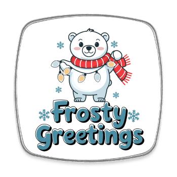 Frostige Grüße – Eisbär mit Lichterkette - Viereckiger Kühlschrankmagnet - Weiß - Vorne