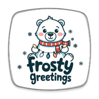 Frostige Grüße – Eisbär mit Lichterkette - Viereckiger Kühlschrankmagnet - Weiß - Vorne