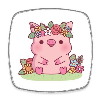 Cute Piggy With Flower Crown Floral - Square fridge magnet - white - Front