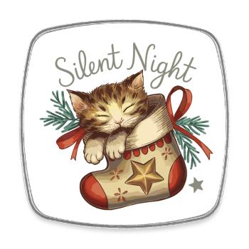 Douce nuit – Chaton en bas de Noël - Magnet carré - blanc - Devant