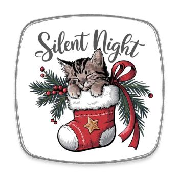 Douce nuit – Chaton en bas de Noël - Magnet carré - blanc - Devant
