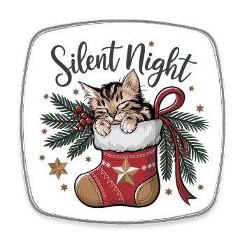 Douce nuit – Chaton en bas de Noël - Magnet carré - blanc - Devant
