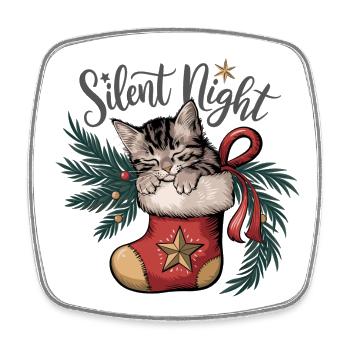 Douce nuit – Chaton en bas de Noël - Magnet carré - blanc - Devant
