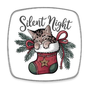 Douce nuit – Chaton en bas de Noël - Magnet carré - blanc - Devant