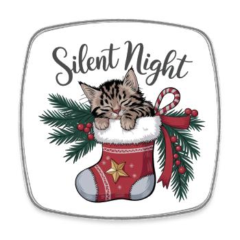 Douce nuit – Chaton en bas de Noël - Magnet carré - blanc - Devant