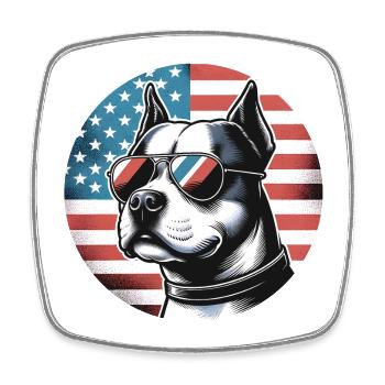 Staffordshire Terrier Staff avec lunettes de soleil - Magnet carré - blanc - Devant