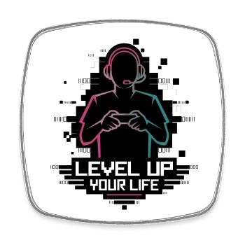 Level Up Your Life – Gamer-Silhouette - Viereckiger Kühlschrankmagnet - Weiß - Vorne