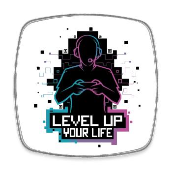 Level Up Your Life – Gamer-Silhouette - Viereckiger Kühlschrankmagnet - Weiß - Vorne