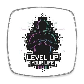 Level Up Your Life – Gamer-Silhouette - Viereckiger Kühlschrankmagnet - Weiß - Vorne