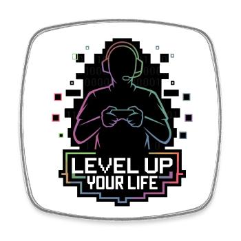 Level Up Your Life – Gamer-Silhouette - Viereckiger Kühlschrankmagnet - Weiß - Vorne