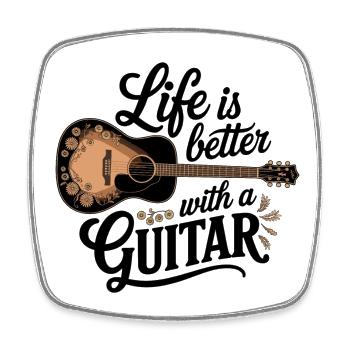 Life is Better with a Guitar – Akustikgitarre - Viereckiger Kühlschrankmagnet - Weiß - Vorne