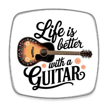 Life is Better with a Guitar – Akustikgitarre - Viereckiger Kühlschrankmagnet - Weiß - Vorne