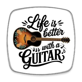 Life is Better with a Guitar – Akustikgitarre - Viereckiger Kühlschrankmagnet - Weiß - Vorne