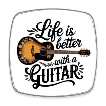 Life is Better with a Guitar – Akustikgitarre - Viereckiger Kühlschrankmagnet - Weiß - Vorne