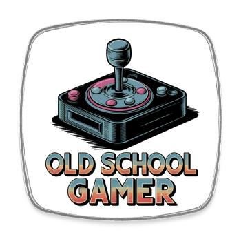 Old School Gamer – Retro Joystick - Square fridge magnet - white - Front