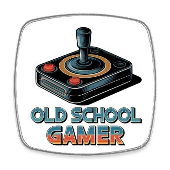 Old School Gamer – Retro Joystick - Square fridge magnet - white - Front