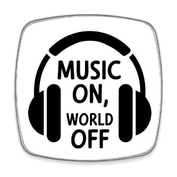 Music On, World Off – Minimalistische Kopfhörer - Viereckiger Kühlschrankmagnet - Weiß - Vorne