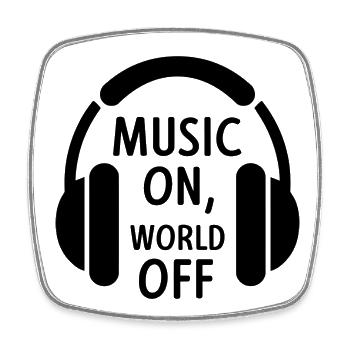 Music On, World Off – Casque minimaliste - Magnet carré - blanc - Devant