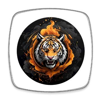 Portrait de tigre Big Cat Design Tigre sifflant - Magnet carré - blanc - Devant