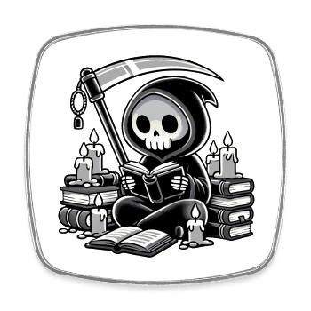 Grim Reaper Bookworm with Scythe - Square fridge magnet - white - Front
