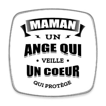 MAMAN UN ANGE QUI VEILLE UN CŒUR QUI PROTÈGE - Magnet carré - blanc - Devant