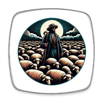 Bergers et troupeau de brebis - Magnet carré - blanc - Devant