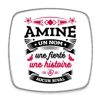 AMINE UN NOM UNE FIERTÉ AUCUN RIVAL - Magnet carré - blanc - Devant