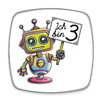 drei Jahre dritter Geburtstag kleiner Roboter - Viereckiger Kühlschrankmagnet - Weiß - Vorne
