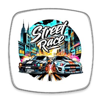 Street Race Road Racing Car Cars - raffstaff ® - Square fridge magnet - white - Front