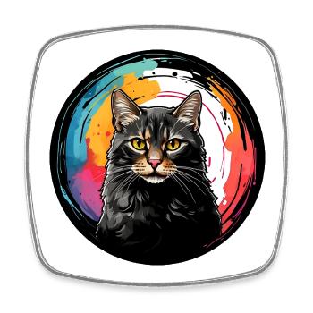 Süßes Katzenportrait in Aquarelltechnik im Kreis - Viereckiger Kühlschrankmagnet - Weiß - Vorne
