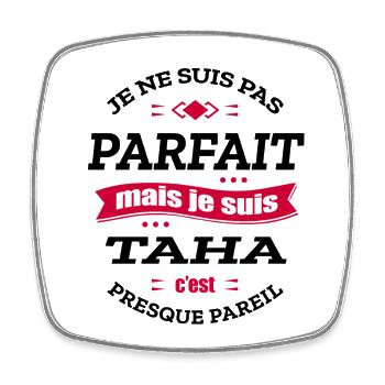 TAHA PARFAIT - PRENOM TAHA - Magnet carré - blanc - Devant