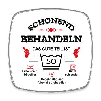 HANDLE MIT SORGFALT – 50 JAHRE PERFEKTION - Viereckiger Kühlschrankmagnet - Weiß - Vorne