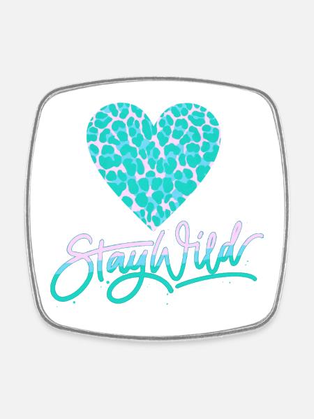 Stay Wild with leopard pattern heart - Square fridge magnet - white