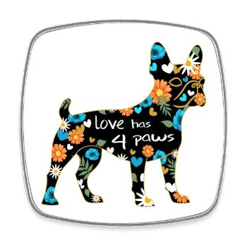Boston Terrier Hund mit Blumen und Herzen - Viereckiger Kühlschrankmagnet - Weiß - Vorne