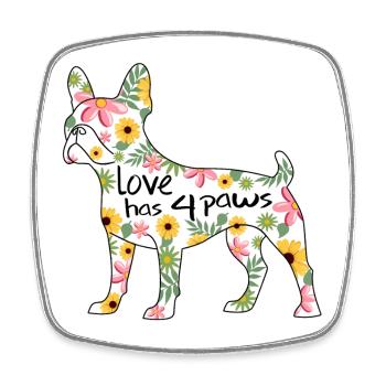 Boston Terrier Hund mit Blumen - Viereckiger Kühlschrankmagnet - Weiß - Vorne