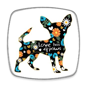 Chihuahua Hund mit Blumen und Herzen - Viereckiger Kühlschrankmagnet - Weiß - Vorne