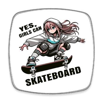 Ja, Mädchen können skaten - Skating Mädchen - Viereckiger Kühlschrankmagnet - Weiß - Vorne