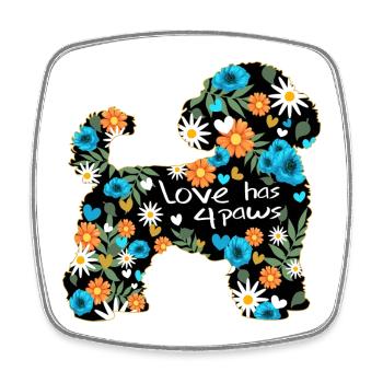 Bichon frisé chien avec des fleurs et des cœurs - Magnet carré - blanc - Devant
